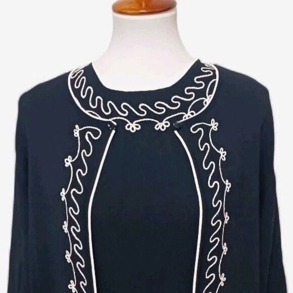 Vtg Carducci Black White Embroidered Cardigan Jacket & Shell Set Women's Size XL - Picture 2 of 6